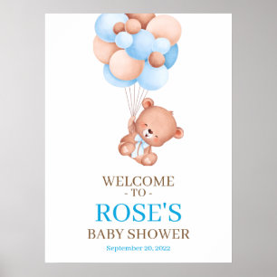 Teddy Bear Watercolor Welcome Baby Shower Poster