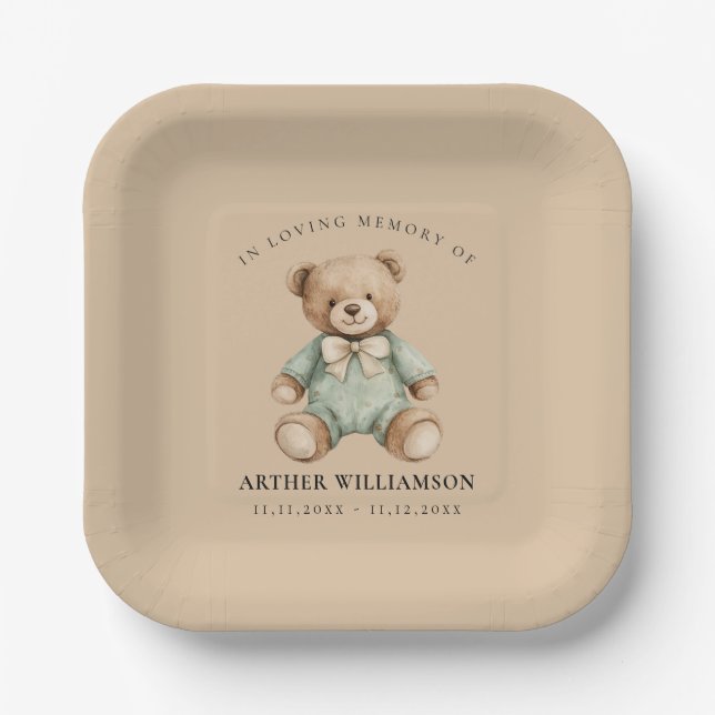Teddy Bear Watercolour Memorial Paper Plates (Front)
