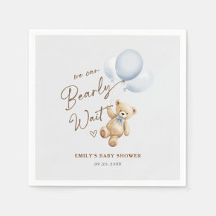 Teddy Bear We Can Bearly Wait Baby Boy Shower Napkin