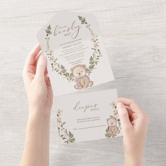 Teddy Bear We Can Bearly Wait Baby Shower All In One Invitation (Tearaway)