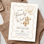 Teddy Bear We Can Bearly Wait Baby Shower Invitation<br><div class="desc">We can bearly wait gender neutral baby shower invitation. Teddy bear themed design in beige and grey neutral colours. Features trendy wavy frame, watercolor cute teddy bear, balloons and script font. Perfect for an elegant baby shower celebration. Personalise with your own details. Printed Zazzle invitations or instant download digital printable...</div>