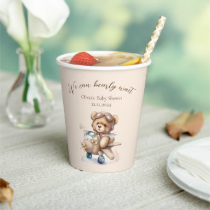 Teddy bear we can bearly wait baby shower paper cups
