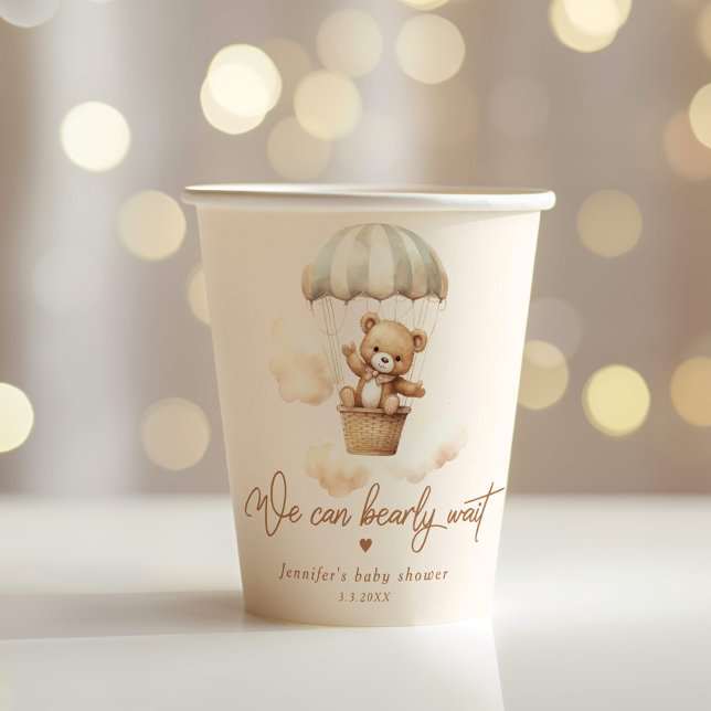 Teddy bear we can bearly wait baby shower paper cups (Creator Uploaded)