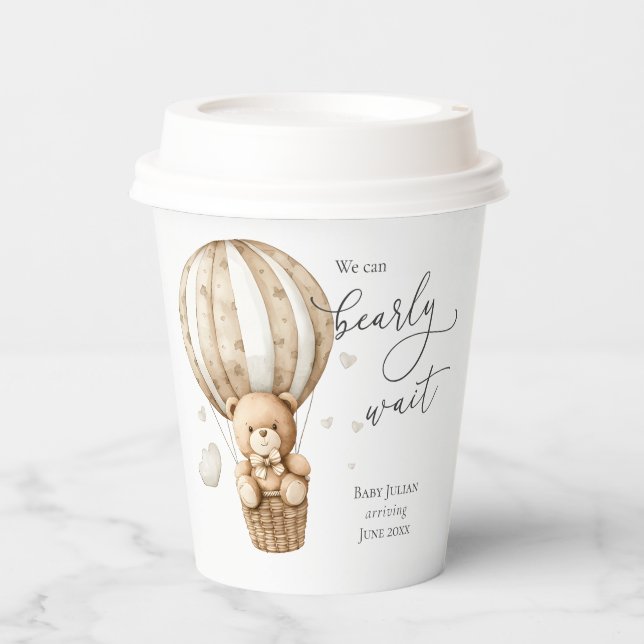 Teddy Bear We Can Bearly Wait Baby Shower Paper Cups (Front)