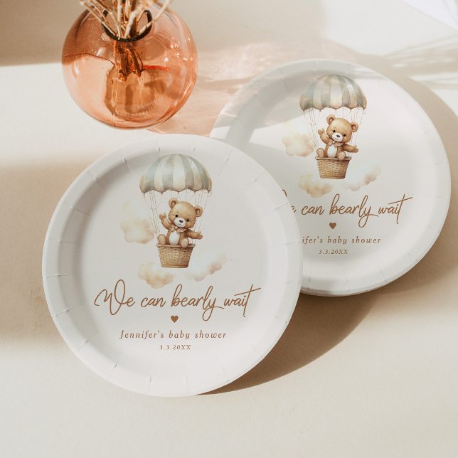 Teddy bear we can bearly wait baby shower paper plate (Creator Uploaded)
