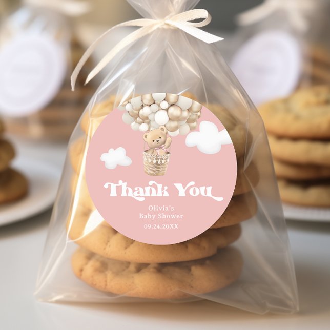 Teddy Bear We Can Bearly Wait Girl Baby Shower Classic Round Sticker (Creator Uploaded)