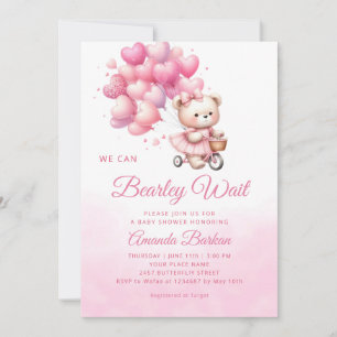  Teddy Bear we can Bearly Wait girl baby shower  Invitation