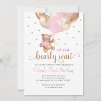 Teddy Bear We Can Bearly Wait Girl First Birthday