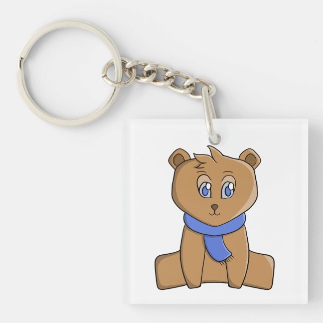 Teddy bear wearing a blue scarf key ring (Front)