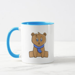 Teddy bear wearing a blue scarf mug