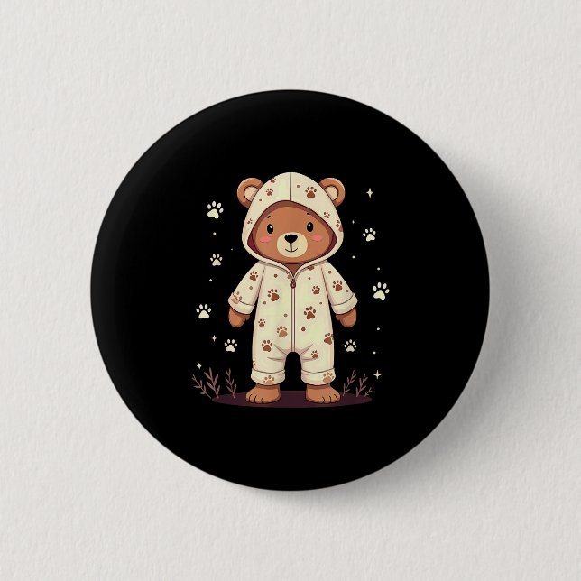 Teddy Bear Wearing Pajamas  6 Cm Round Badge (Front)