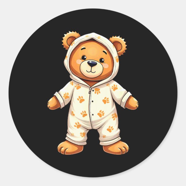Teddy Bear Wearing Pajamas  Classic Round Sticker (Front)
