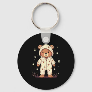 Teddy Bear Wearing Pajamas Key Ring