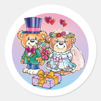 Teddy Bear Wedding Couple Classic Round Sticker
