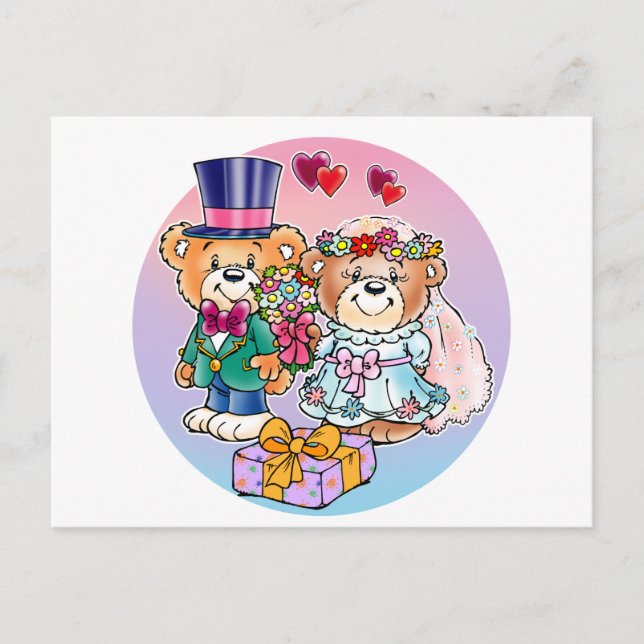 Teddy Bear Wedding Couple Postcard (Front)
