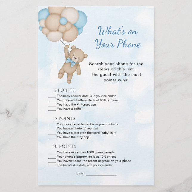 Teddy Bear What's on Your Phone Baby Game (Front)