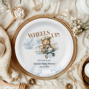 Teddy Bear Wheels Up Little Co Pilot Paper Plate