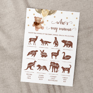Teddy Bear Who is my mama game Baby Shower Card