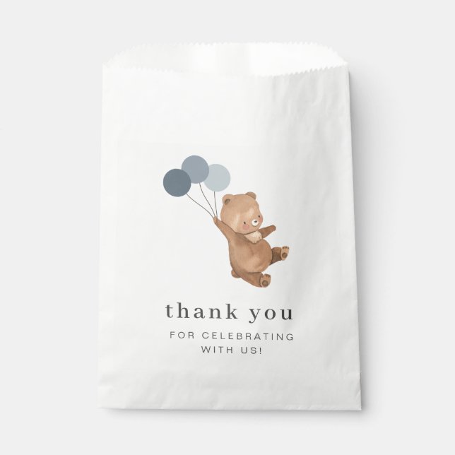 Teddy Bear with 3 Blue Balloons Favour Bag (Front)