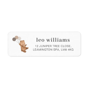 Teddy Bear with 3 Brown Balloons Label Return Address Label