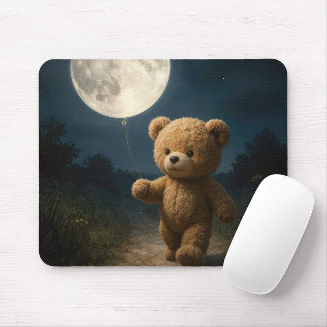 Teddy Bear With a Moon Balloon Mouse Pad (With Mouse)