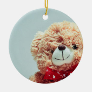 Teddy Bear with a Red Bow Ceramic Ornament