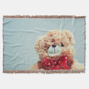 Teddy Bear with a Red Bow Throw Blanket