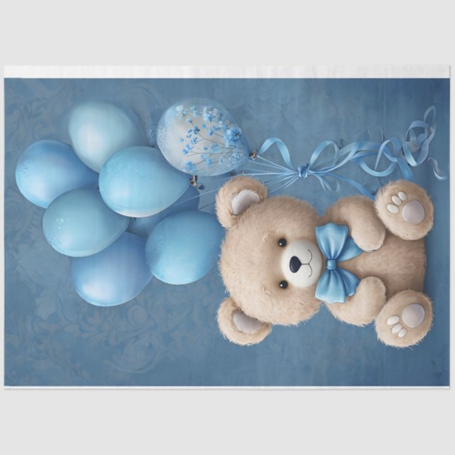Teddy Bear with Ballons Blue Colors Tissue Paper (Front)