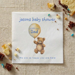 Teddy bear with balloon baby shower napkin