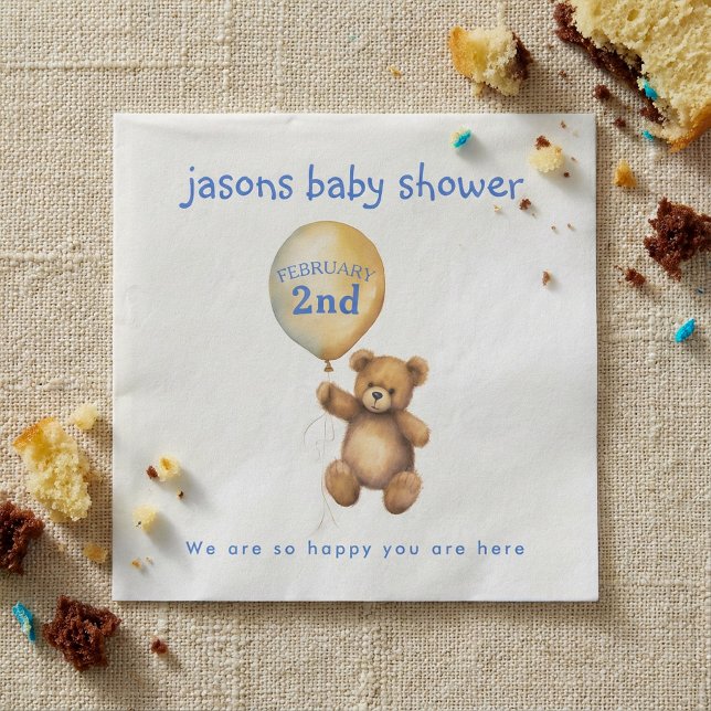 Teddy bear with balloon baby shower napkin (Teddy bear with balloon baby shower napkin)