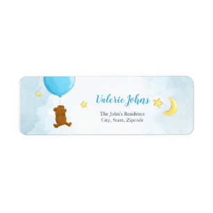 Teddy bear with balloon baby shower return address label