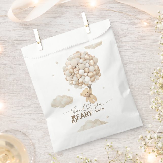 Teddy Bear with Balloons Baby Shower Beary Much Favour Bag (Clipped)