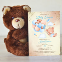 Teddy bear with balloons baby shower template