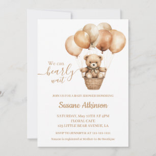 Teddy Bear with Balloons Boho Neutral Baby Shower Invitation