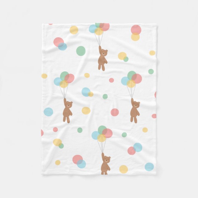 Teddy Bear with Balloons  Fleece Blanket (Front)