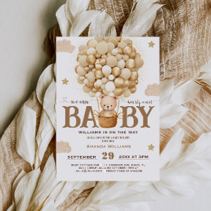 Teddy Bear With Balloons Gold Neutral Baby Shower Invitation
