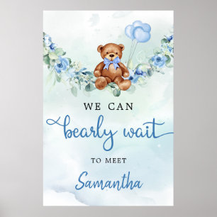 Teddy Bear With Balloons Greenery Boy Welcome Sign