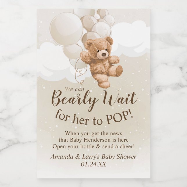 Teddy Bear with Balloons Mini Wine Label (Single Label)