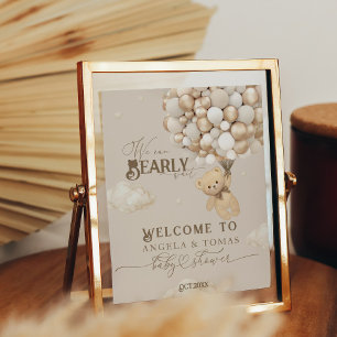 Teddy Bear with Balloons Neutral Baby Shower Poster