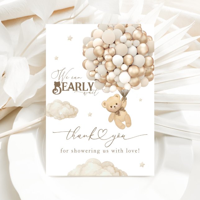 Teddy Bear with Balloons Neutral Baby Shower  Thank You Card (Creator Uploaded)