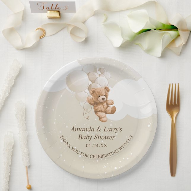 Teddy Bear with Balloons Paper Plate (Wedding)