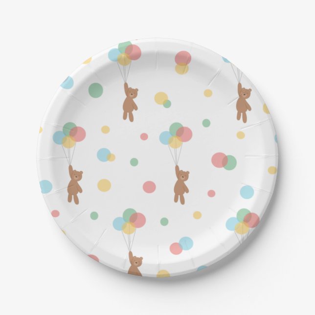 Teddy Bear with Balloons  Paper Plate (Front)