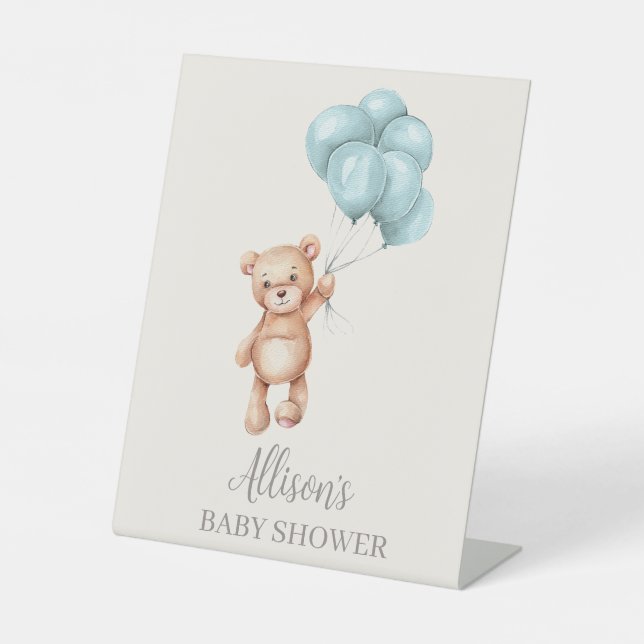 Teddy Bear with Balloons Pedestal Sign (Front)