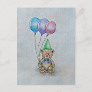 teddy bear with balloons postcard