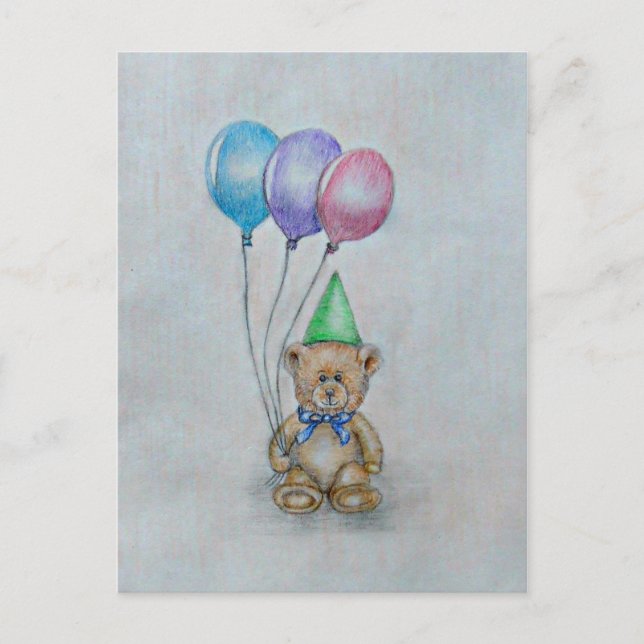 teddy bear with balloons postcard (Front)