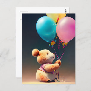 Teddy bear with balloons, Postcrossing Postcard