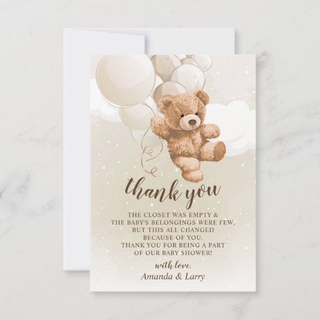 Teddy Bear with Balloons Thank You Card (Front)