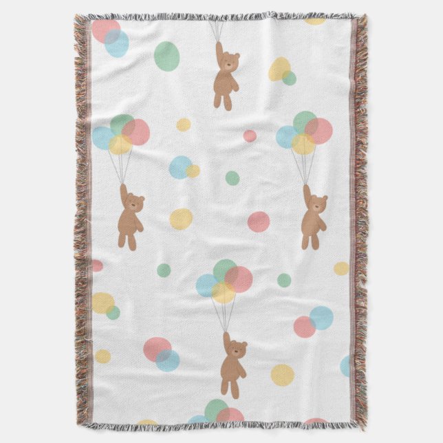 Teddy Bear with Balloons Throw Blanket (Front Vertical)
