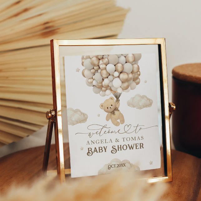 Teddy Bear with Balloons Welcome Baby Shower Poster (Creator Uploaded)
