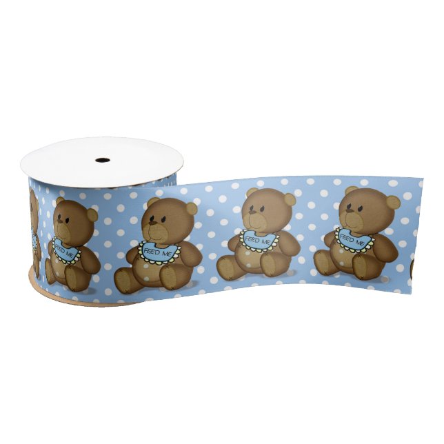 Teddy Bear with Bib on Polka Dots Satin Ribbon (Spool)